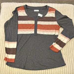 Maurices Long Sleeve Top - Gray with Multicolor Stripes